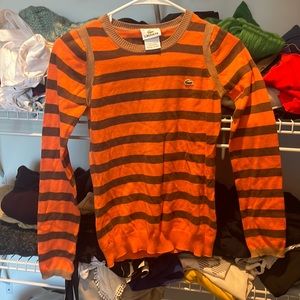 Lacoste stripe lightweight sweater orange/brown XS